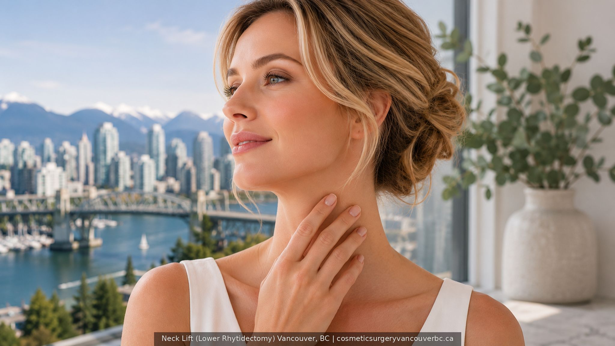 Expert neck lift surgery (lower rhytidectomy) in Vancouver, BC. We specialize in traditional full neck lifts, mini neck lifts (submental tucks), cervicoplasty, platysmaplasty, and non-surgical neck rejuvenation utilizing advanced techniques by board-certified plastic surgeons. Serving patients in Vancouver, Burnaby, Coquitlam, Port Coquitlam, New Westminster, Richmond, Surrey, Delta, Langley, Abbotsford, Kelowna, Kamloops, Chilliwack, Maple Ridge, Prince George, Victoria, Nanaimo, North Vancouver, West Vancouver across the Lower Mainland and British Columbia seeking elite lower facial contouring.